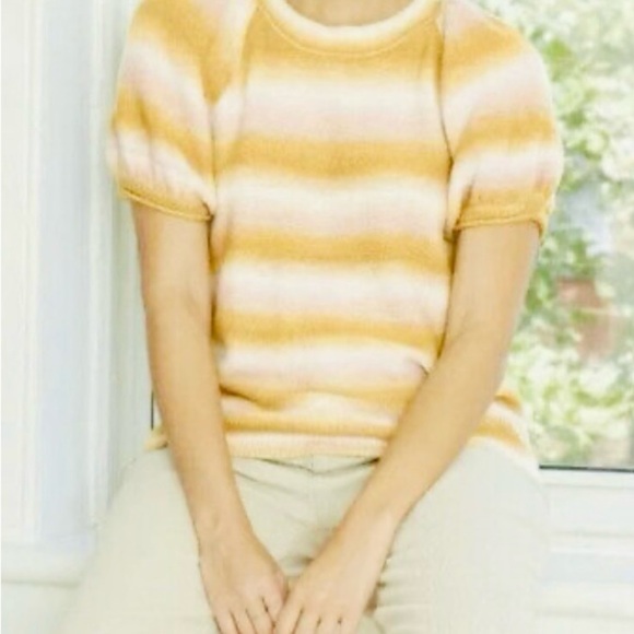 Universal Thread Yellow and White Striped Crew Neck Sweater - Picture 1 of 8